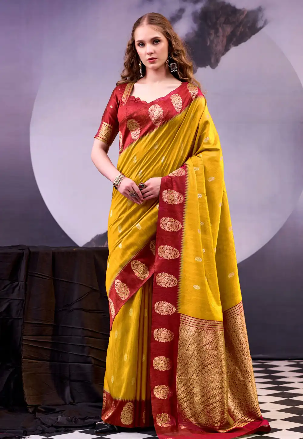 Mustard Cotton Saree With Blouse 328835