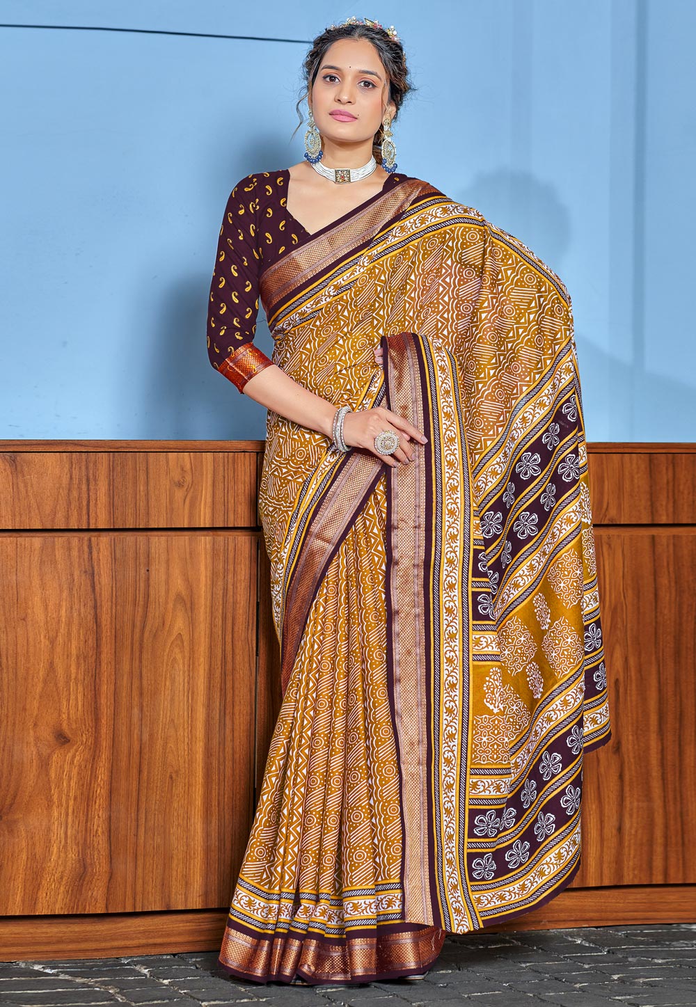 Mustard Cotton Saree With Blouse 312172