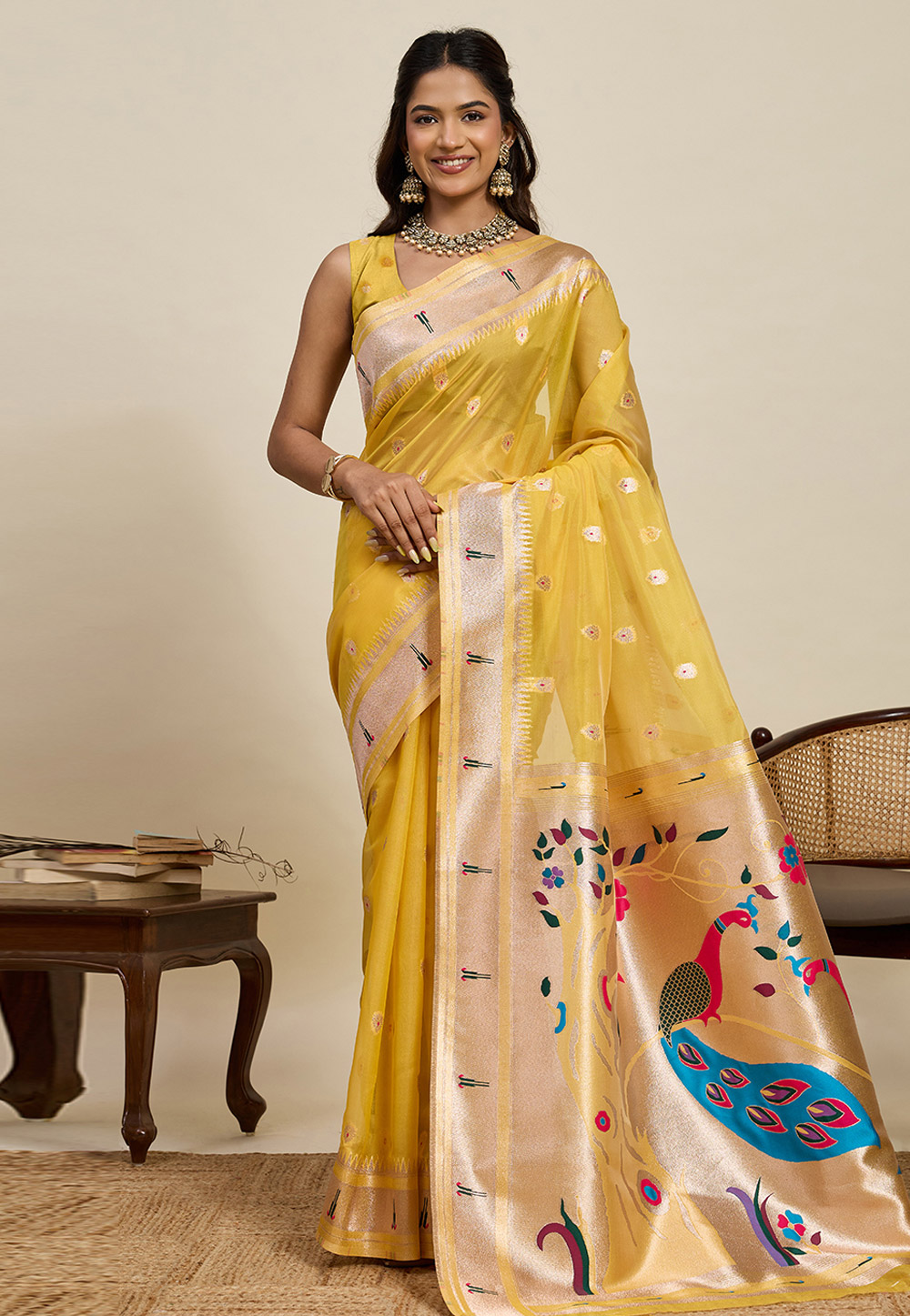 Mustard Cotton Silk Paithani Saree 320291