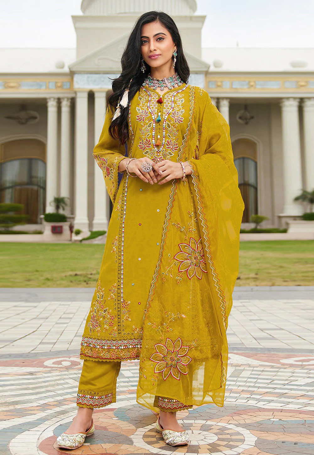 Mustard Cotton Straight Suit 320050
