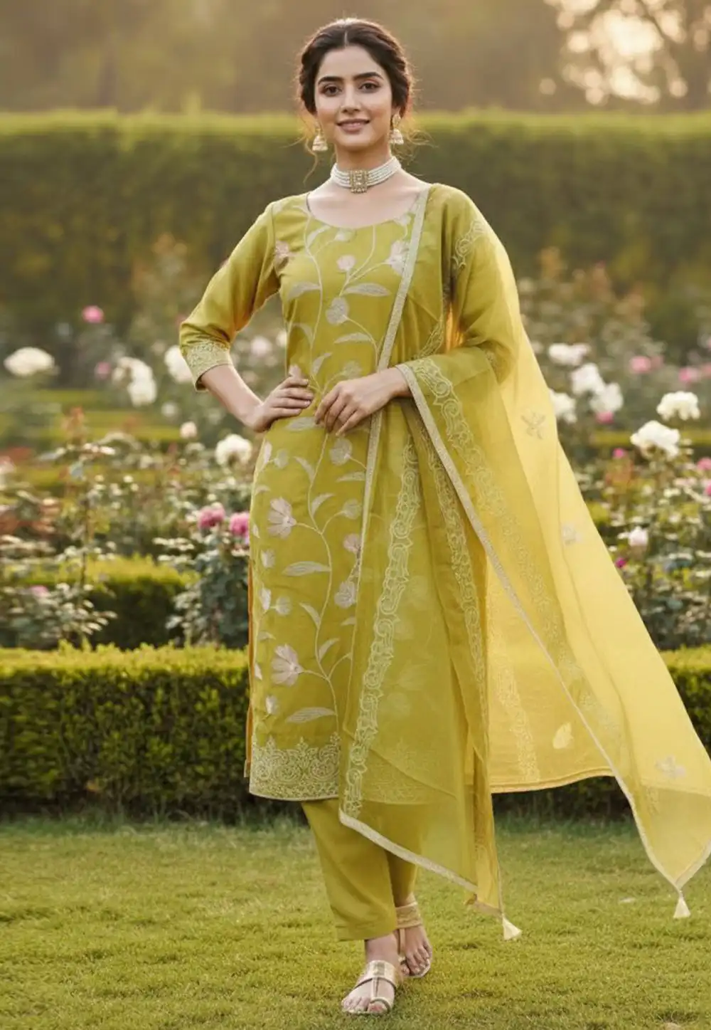 Mustard Cotton Straight Suit 324138