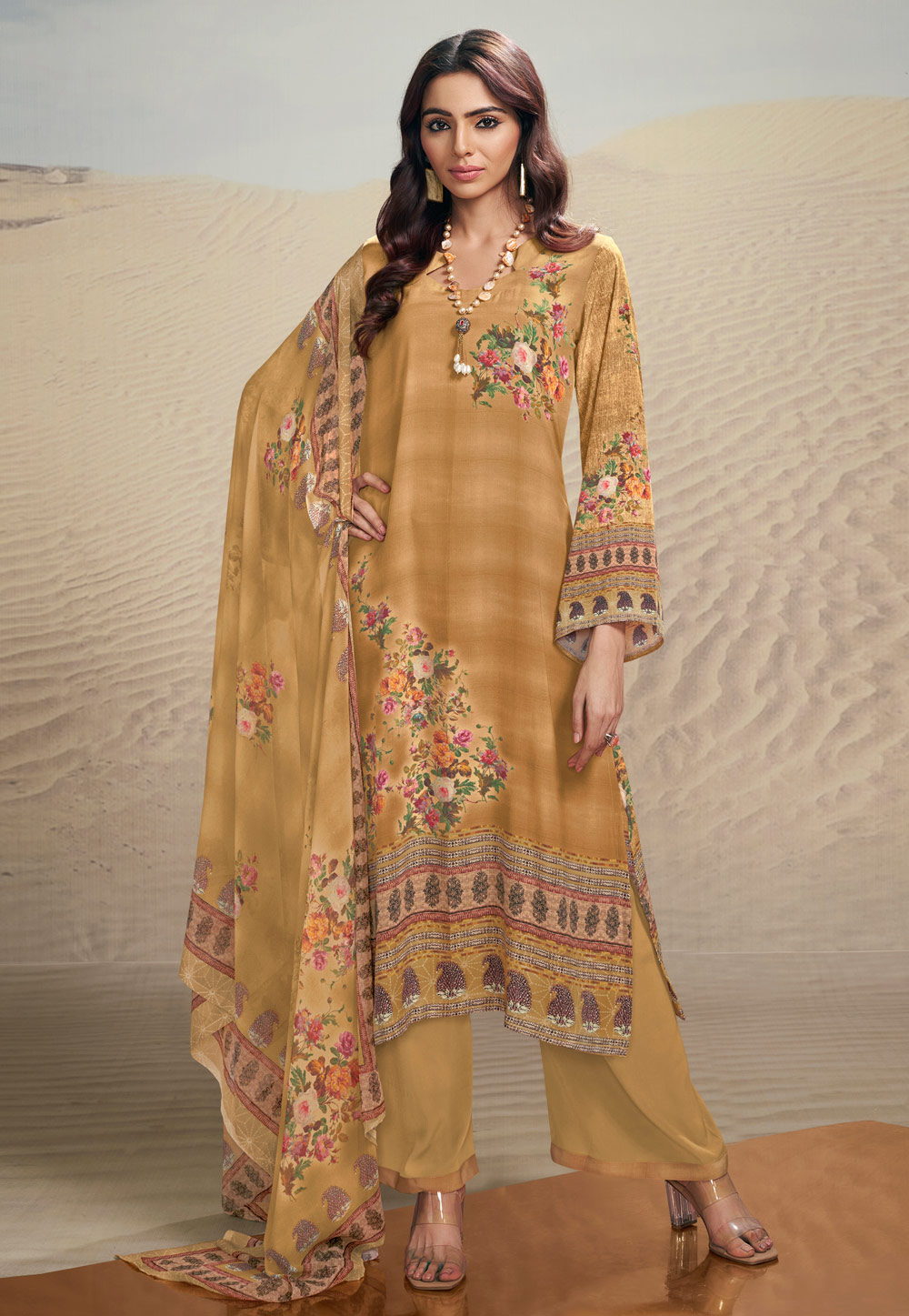 Mustard Crepe Pakistani Suit 284976