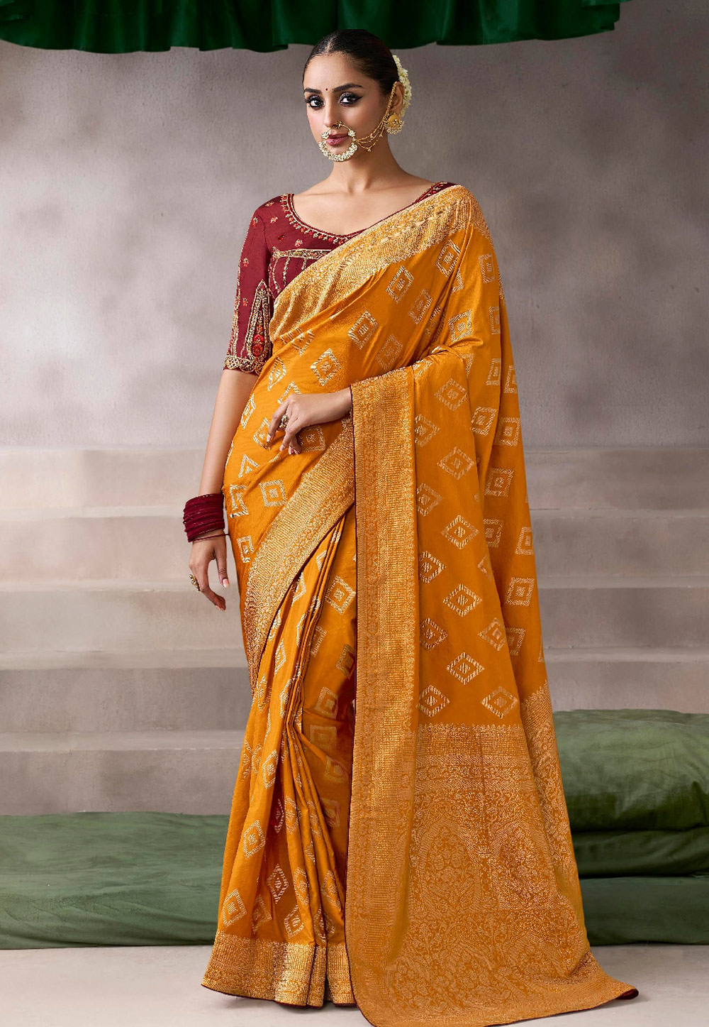Mustard Crepe Saree With Blouse 320164