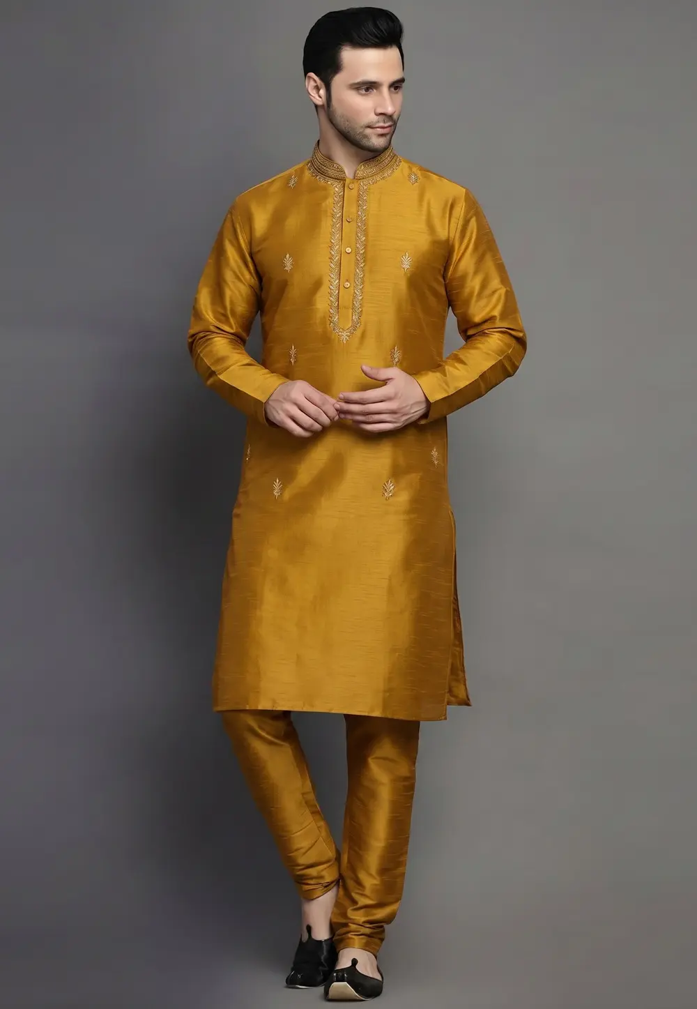 Mustard Dupion Silk Kurta Pajama 331918