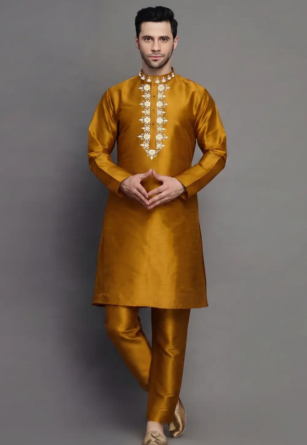 Mustard Dupion Silk Kurta Pajama 331926