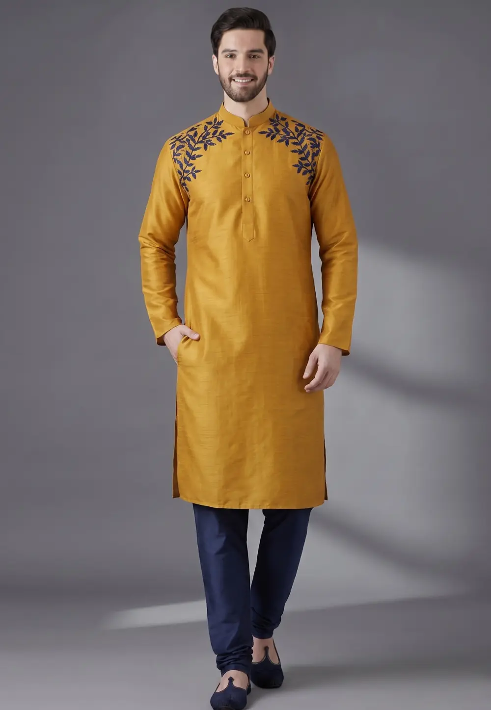 Mustard Dupion Silk Kurta Pajama 331937