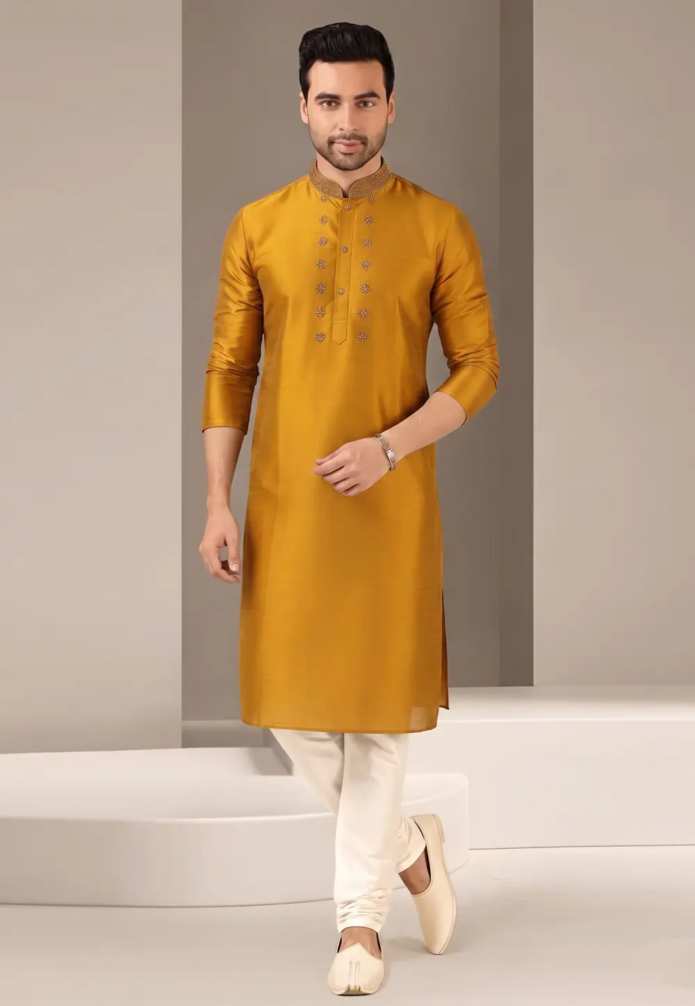 Mustard Dupion Silk Kurta Pajama 331950