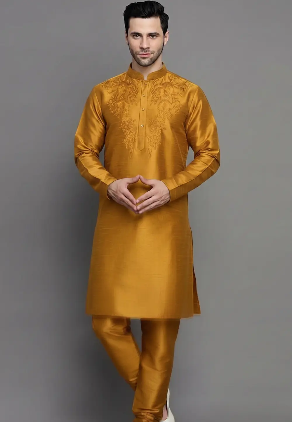 Mustard Dupion Silk Kurta Pajama 331961