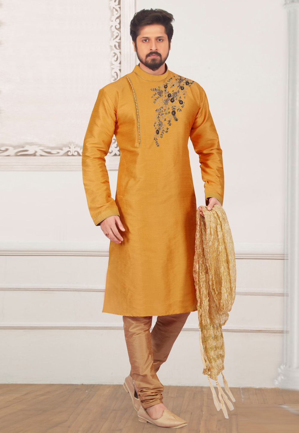 Mustard Dupion Silk Kurta Pajama 312926