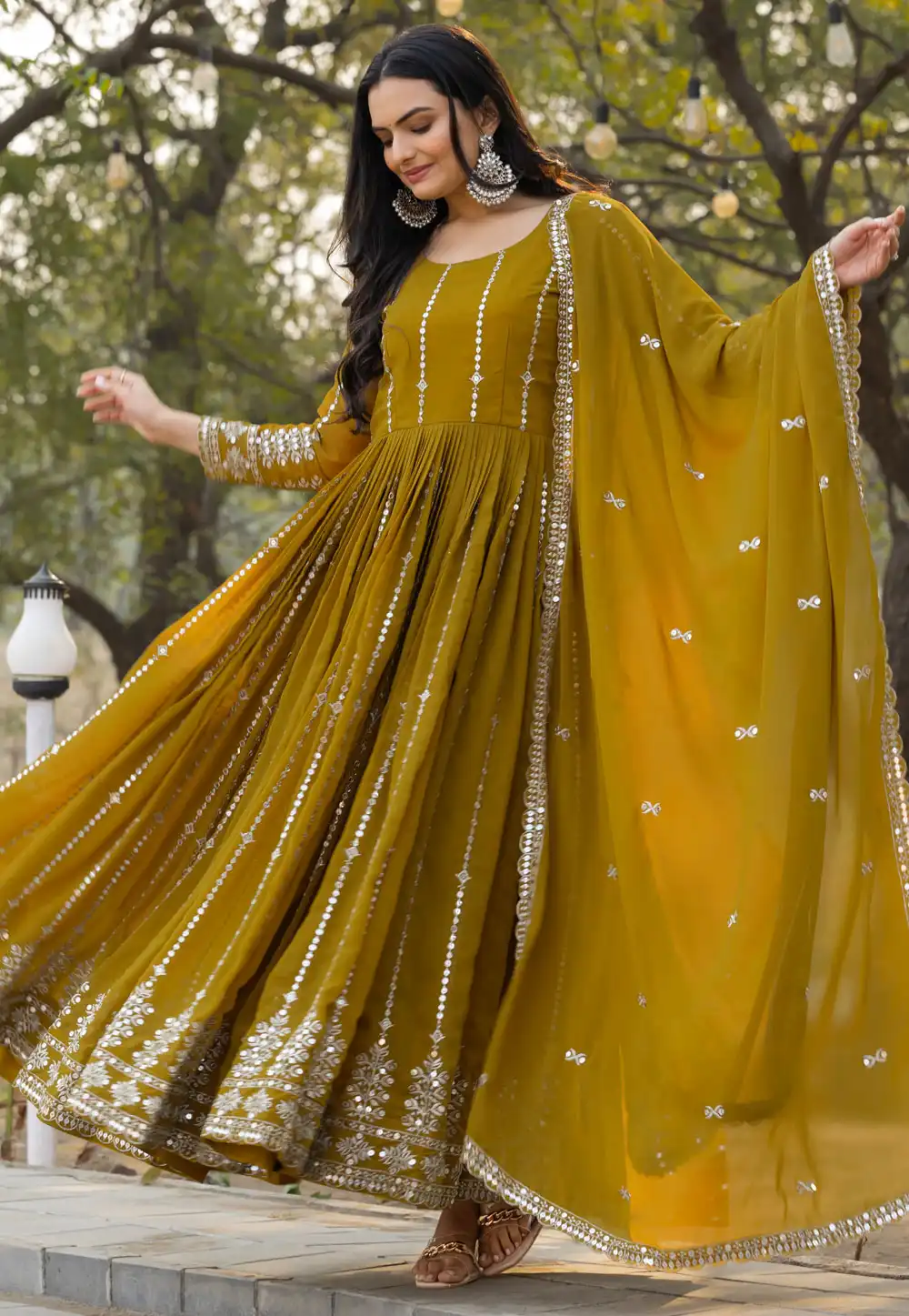 Mustard Faux Georgette Readymade Anarkali Suit 310247
