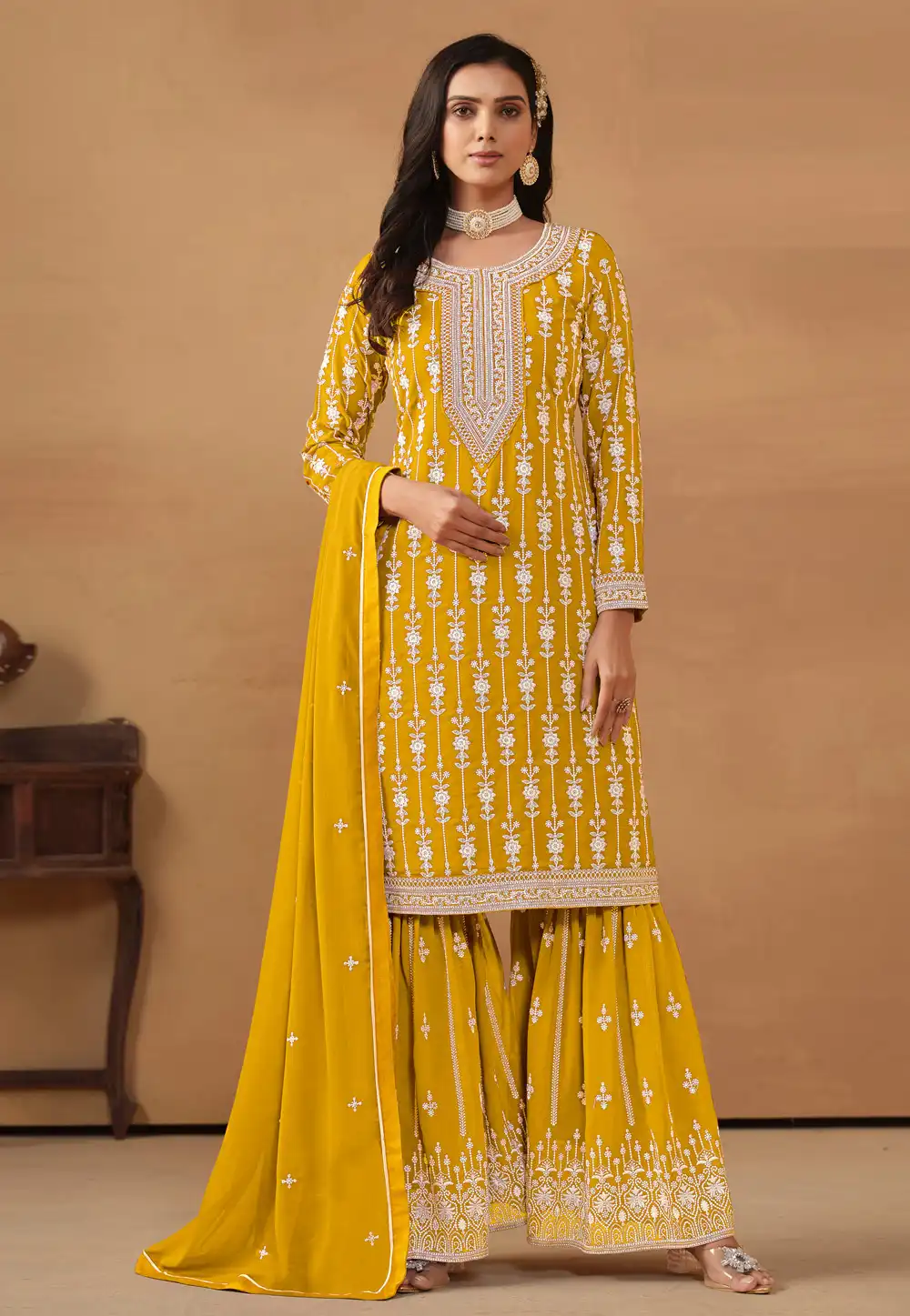 Mustard Faux Georgette Sharara Suit 281542