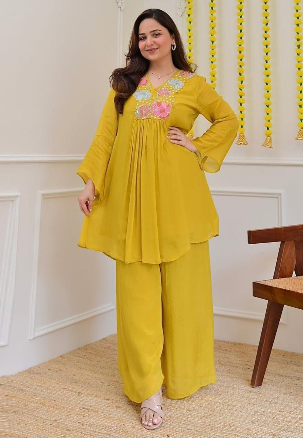 Mustard Georgette Co-Ords Set 326780