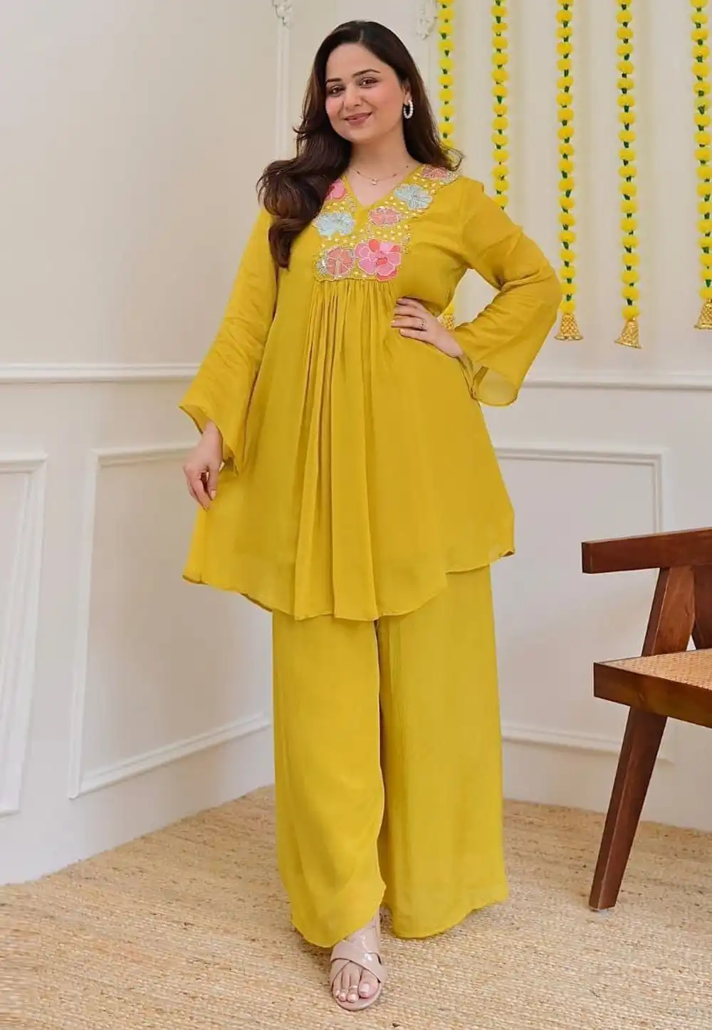 Mustard Georgette Co-Ords Set 326780