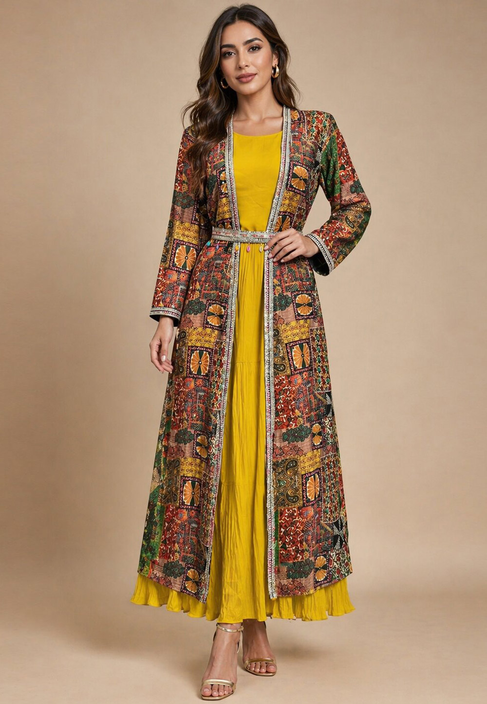 Mustard Georgette Jacket Style Suit 328013