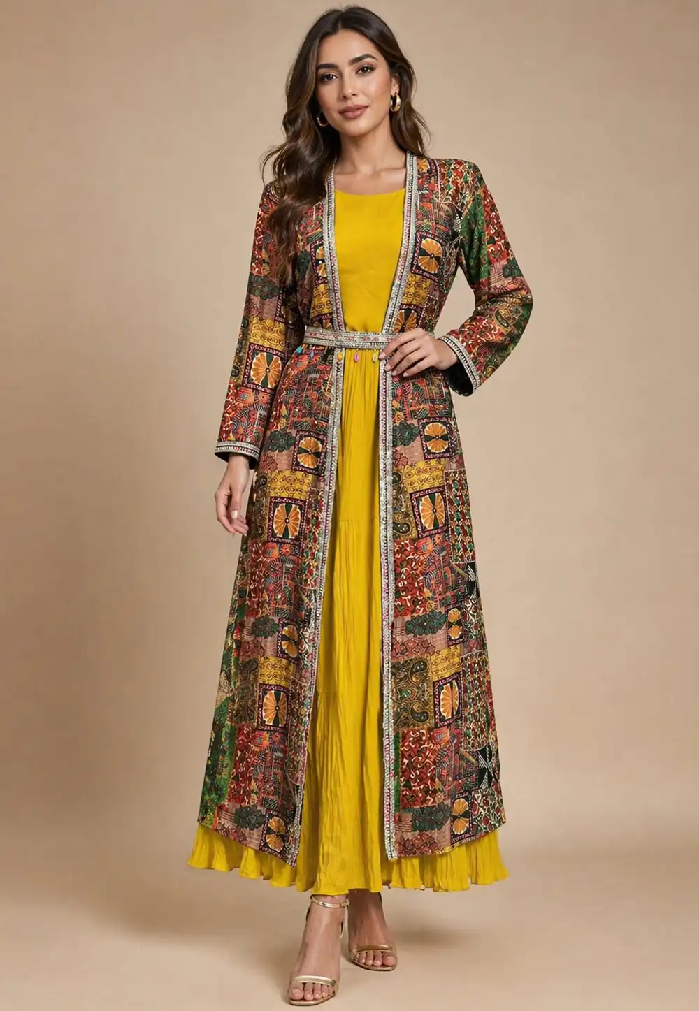 Mustard Georgette Jacket Style Suit 328013