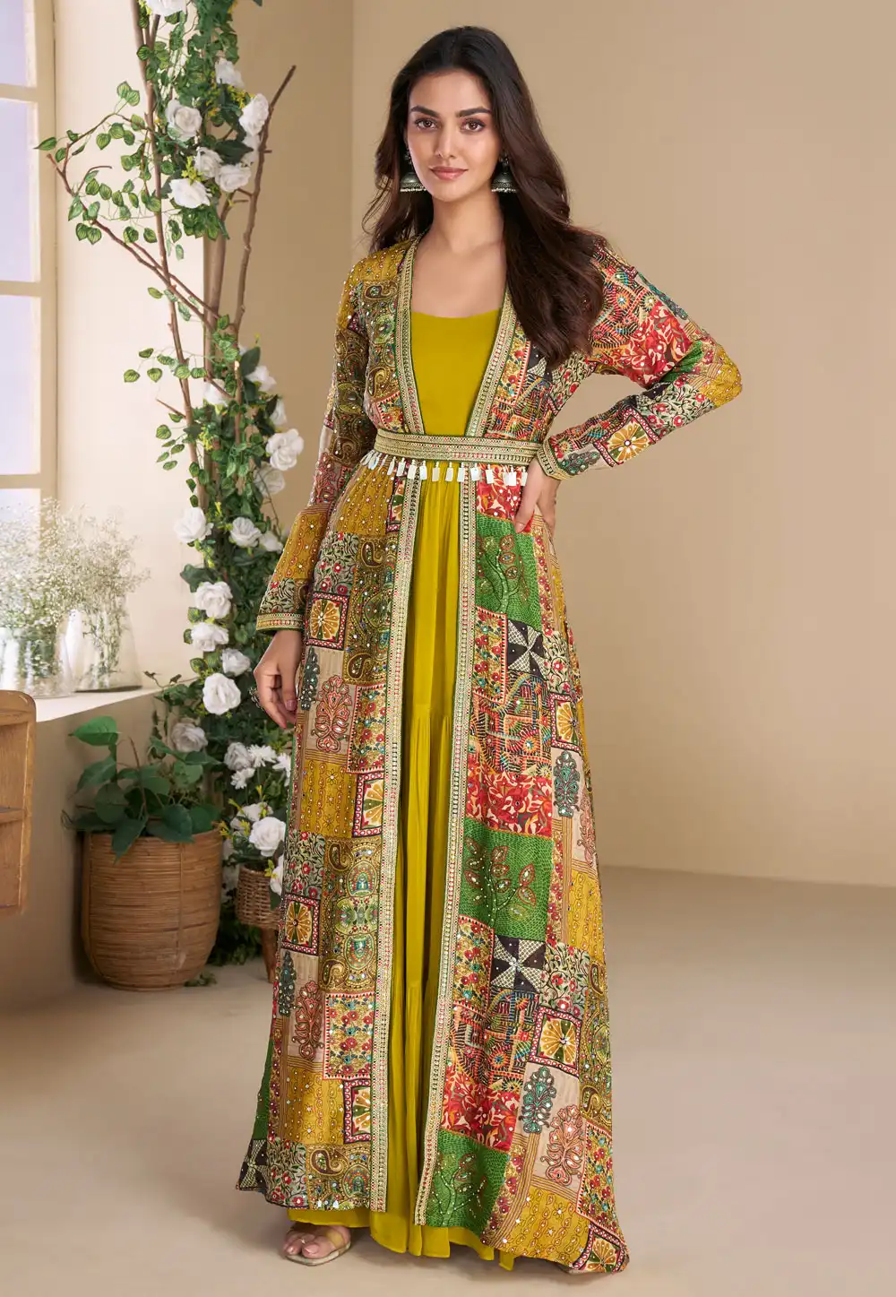 Mustard Georgette Jacket Style Suit 313868