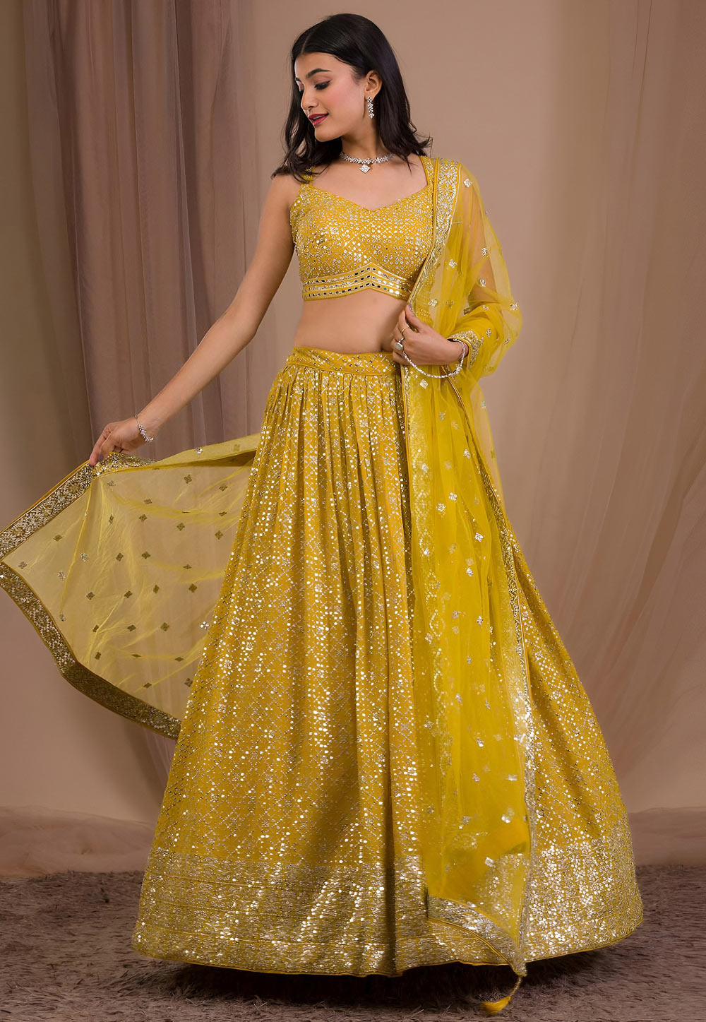 Mustard Georgette Lehenga Choli 328553