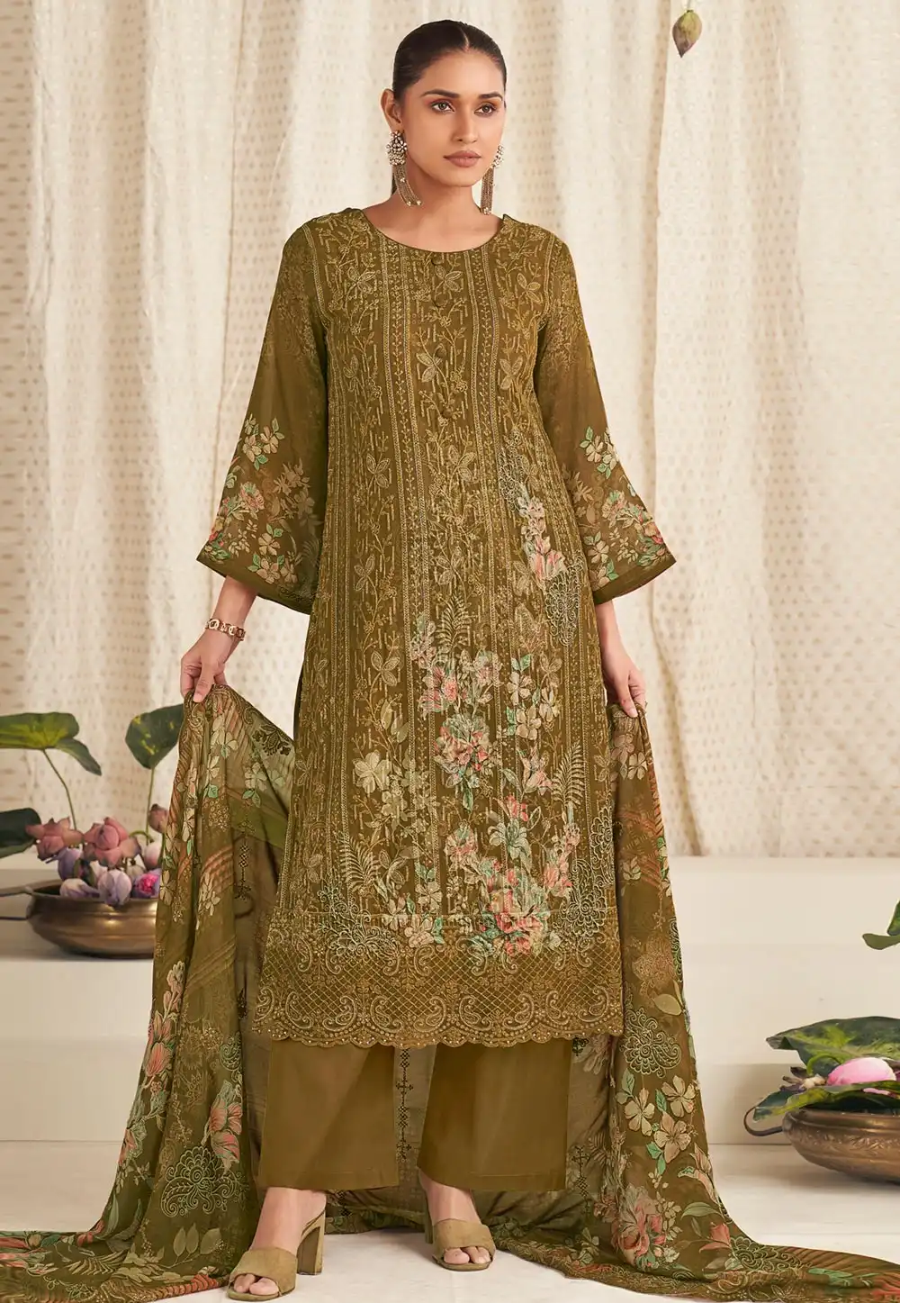 Mehndi Georgette Palazzo Suit 320914
