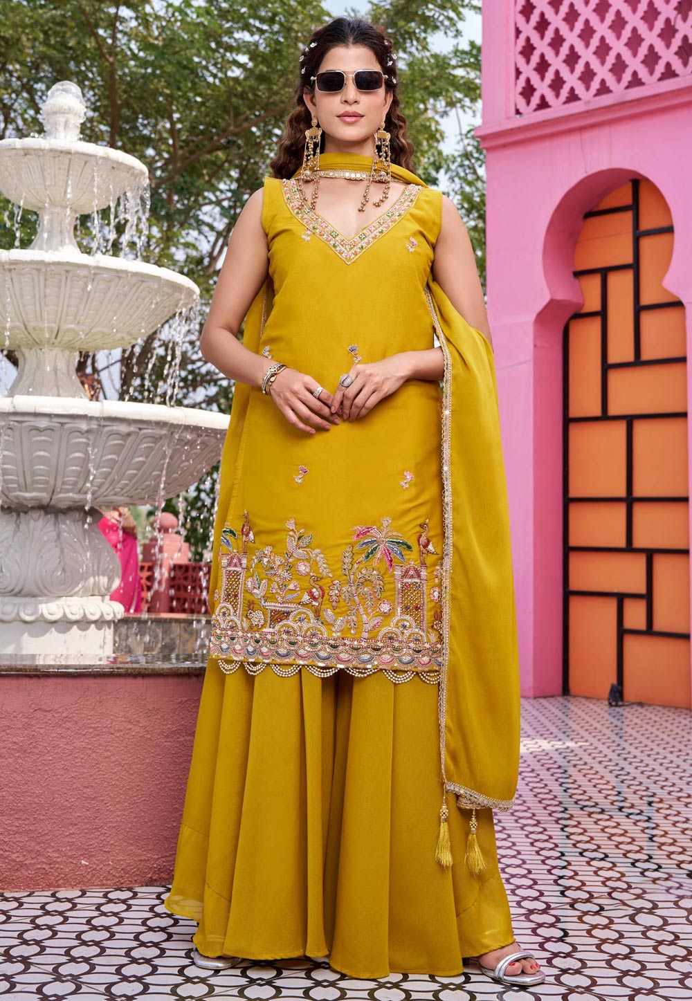 Mustard Georgette Readymade Pakistani Suit 323462