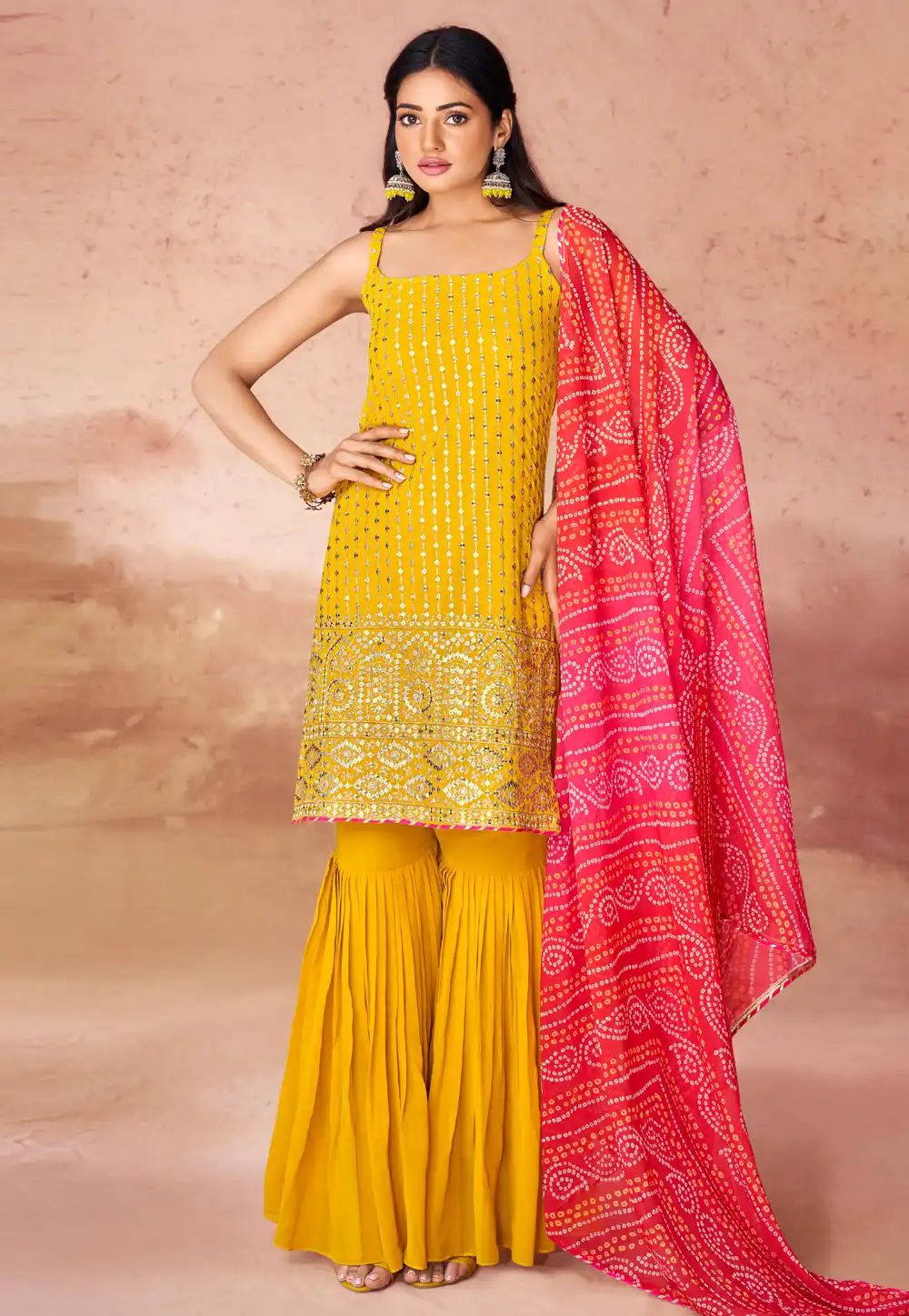Mustard Georgette Readymade Sharara Suit 289194