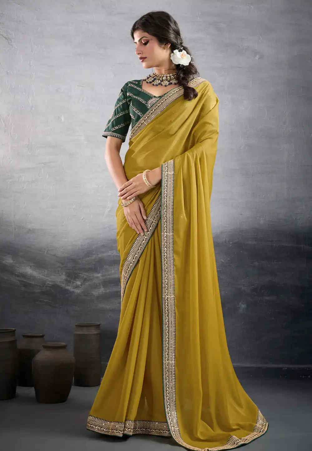 Mustard Georgette Saree With Blouse 318205