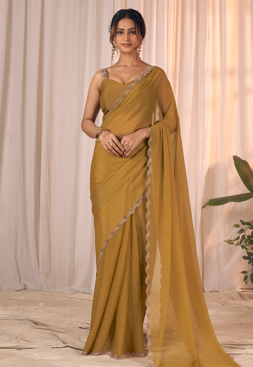 Mustard Georgette Saree With Blouse 320477