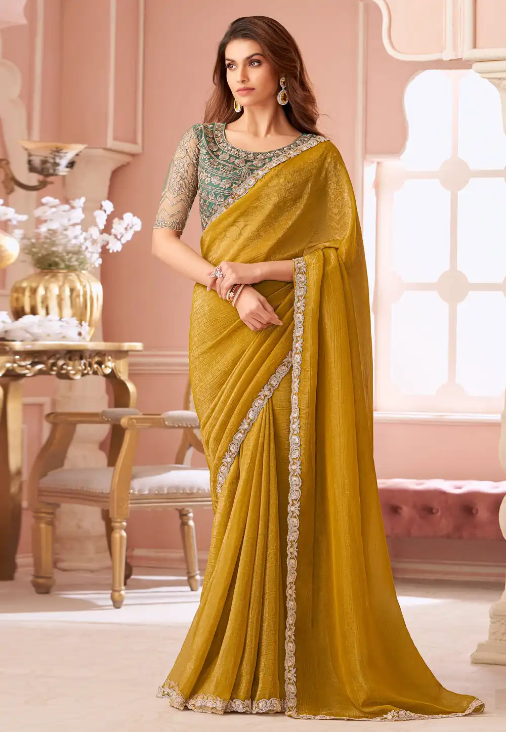 Mustard Georgette Saree With Blouse 317027