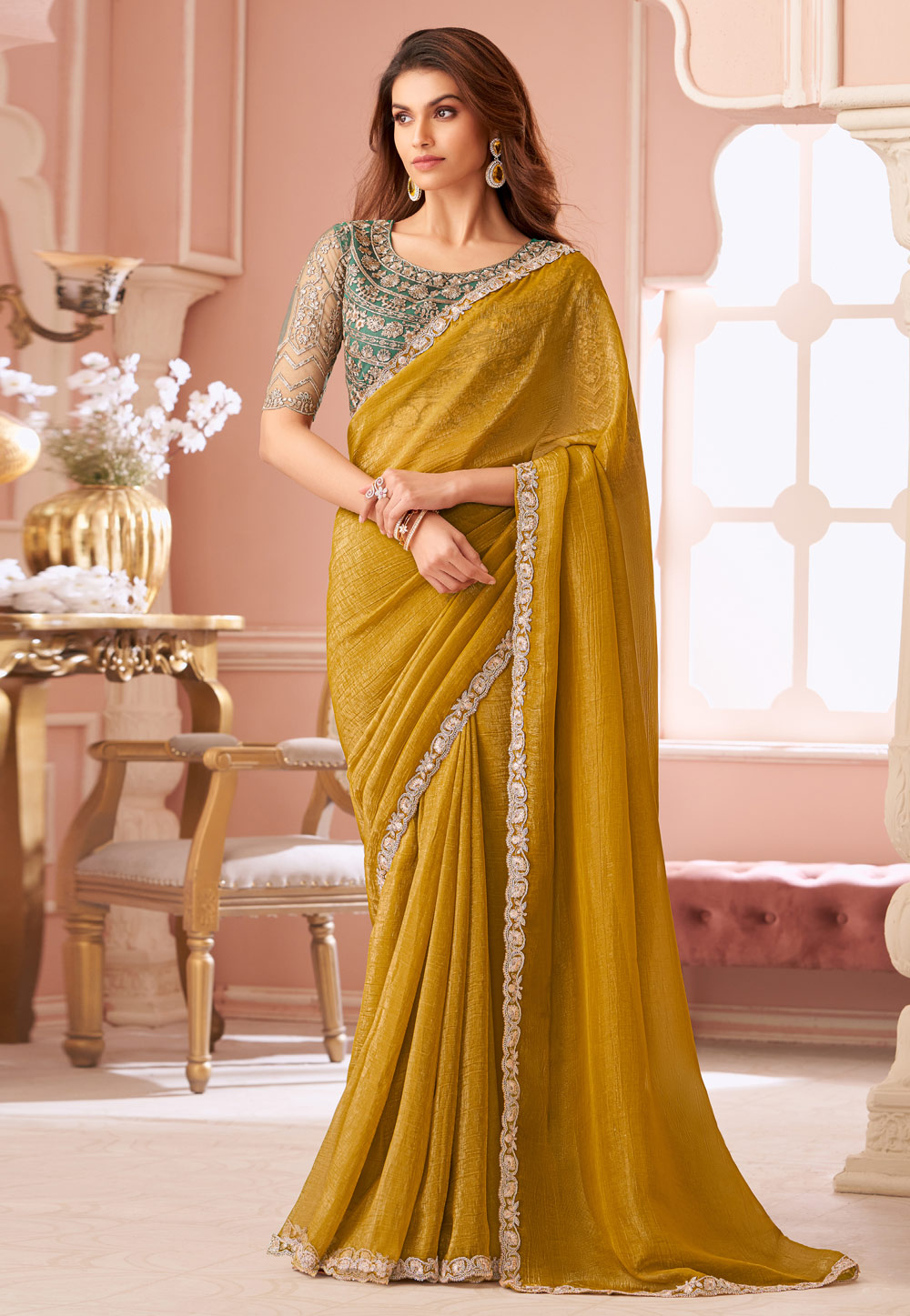 Mustard Georgette Saree With Blouse 306251