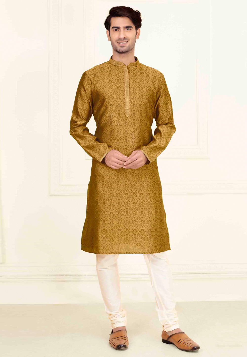 Mustard Jacquard Kurta Pajama 280916