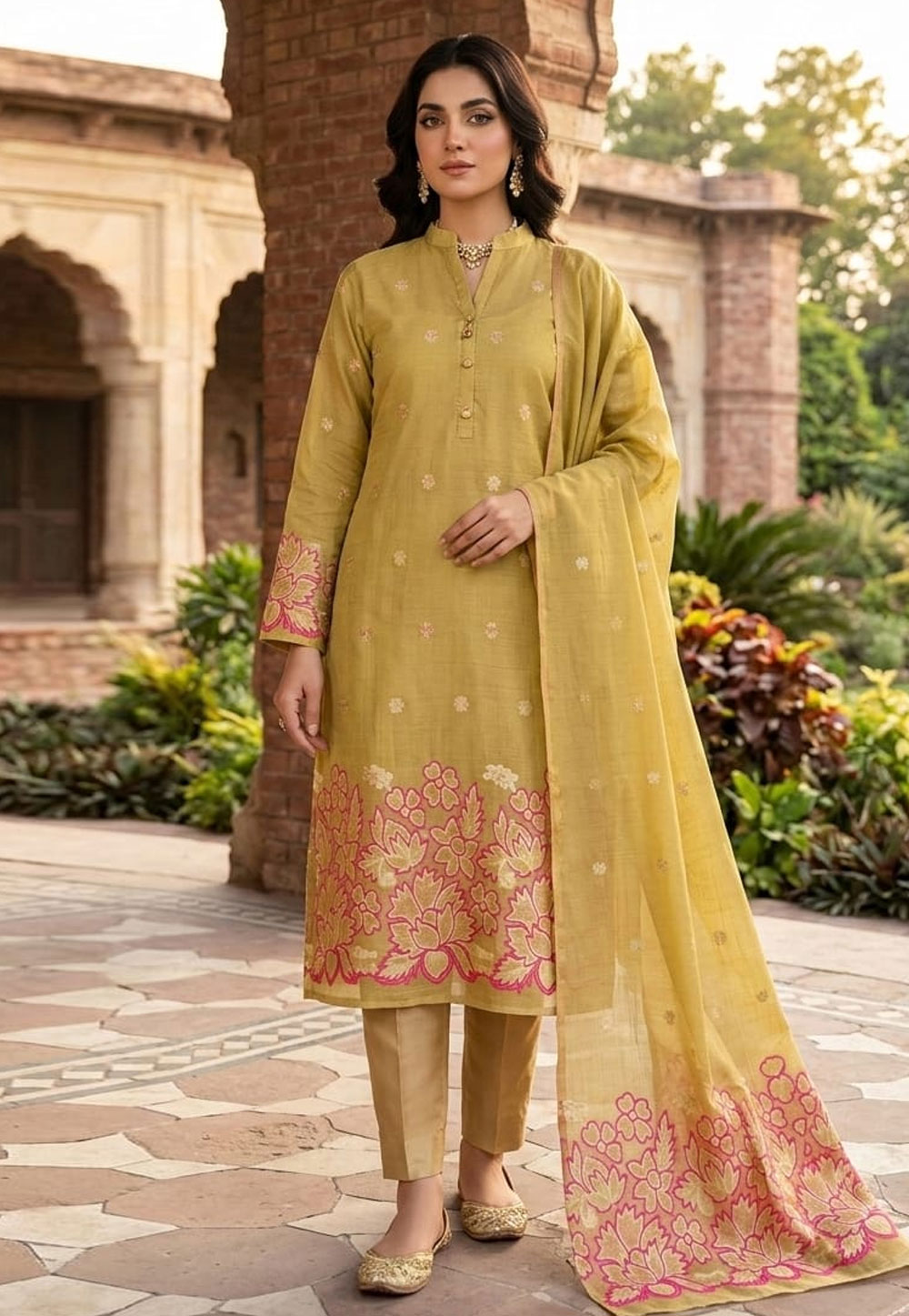 Mustard Jacquard Silk Pant Style Suit 330327