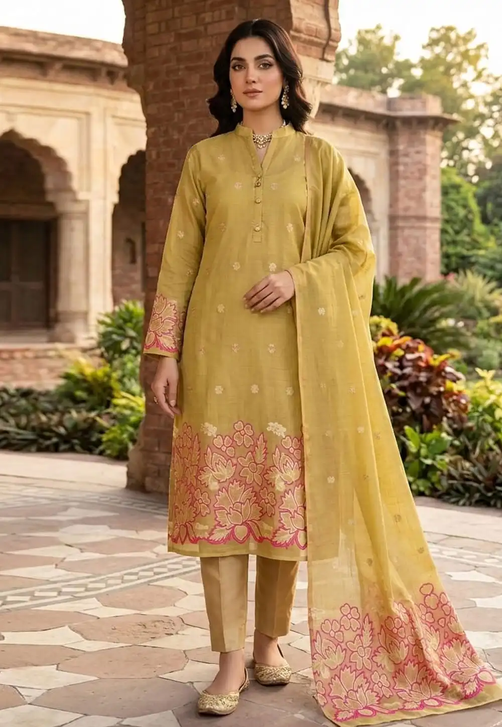 Mustard Jacquard Silk Pant Style Suit 330327