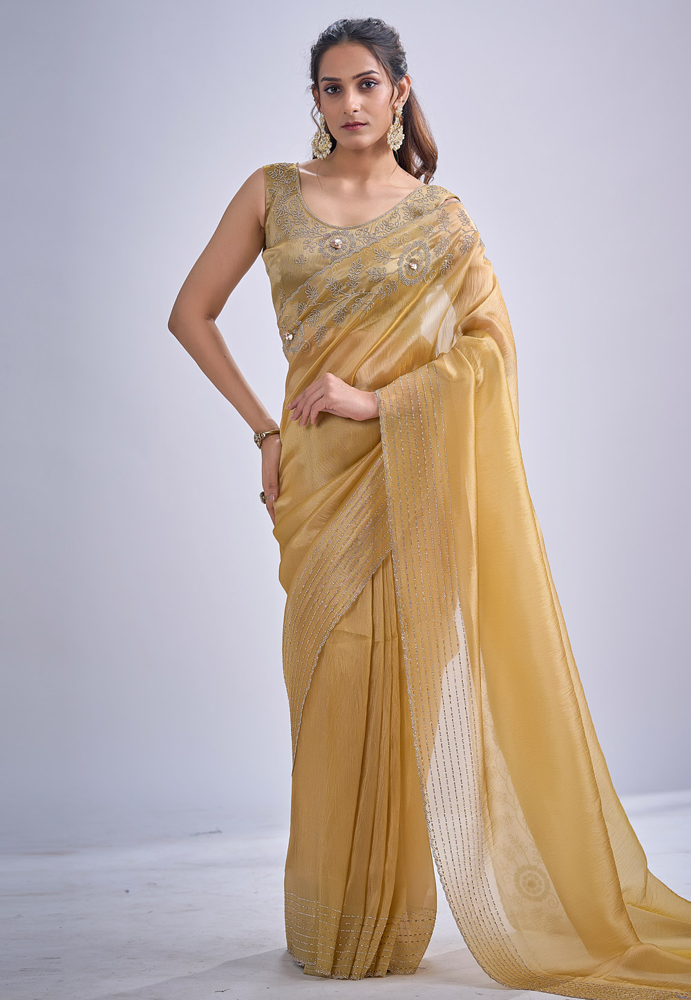 Mustard Kanjivaram Silk Saree With Blouse 327803