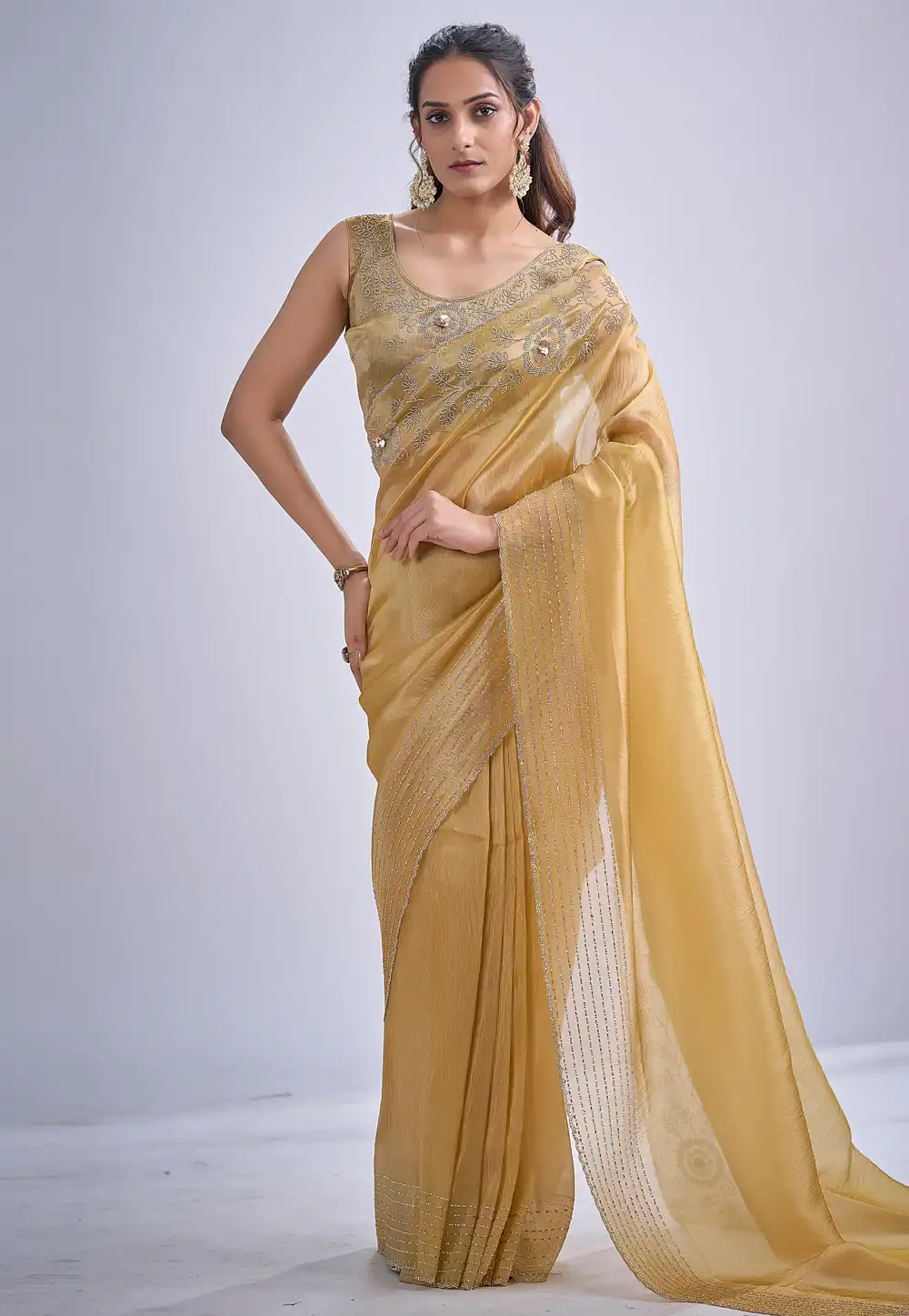 Mustard Kanjivaram Silk Saree With Blouse 327803