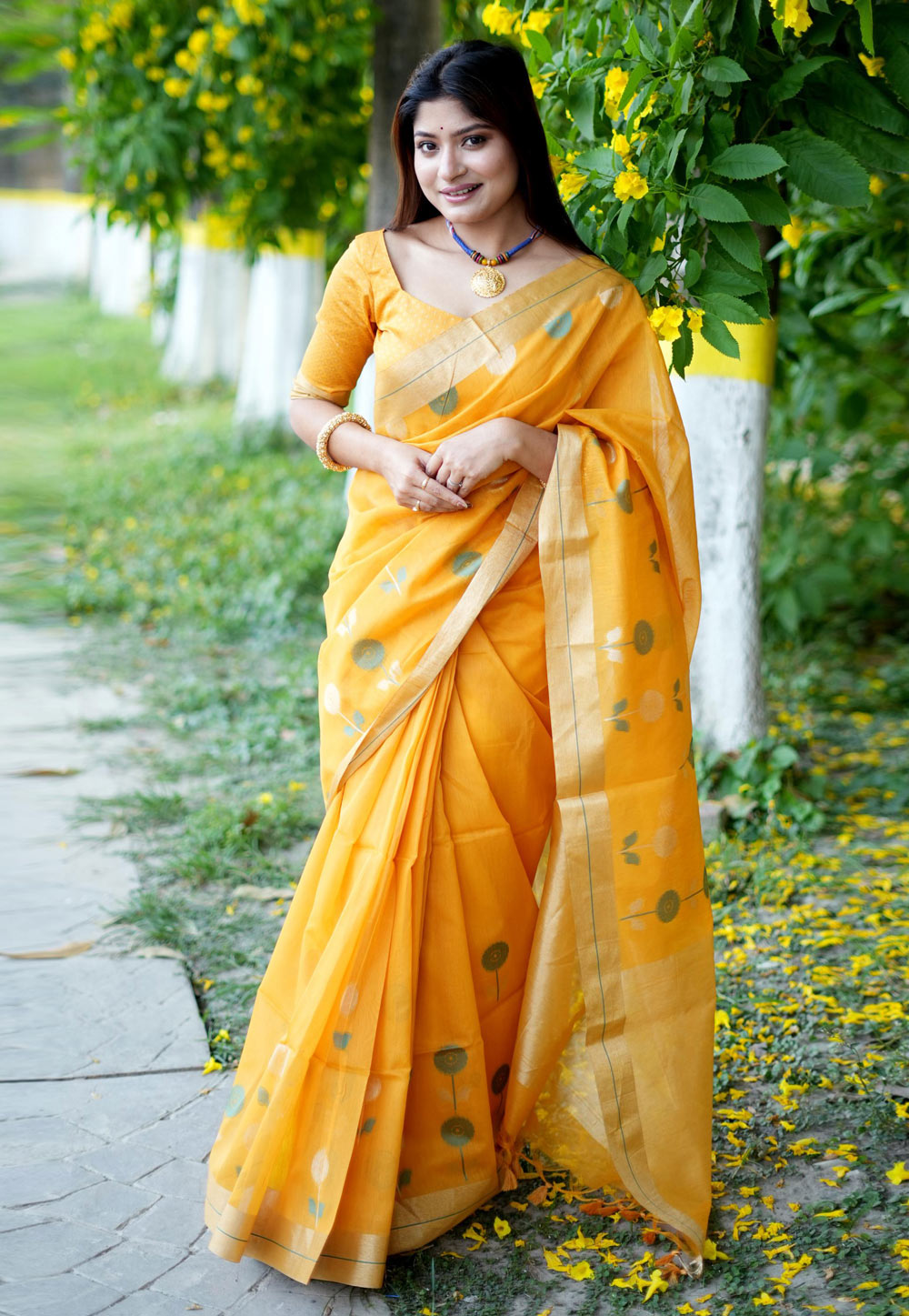 Mustard Linen Saree With Blouse 280412