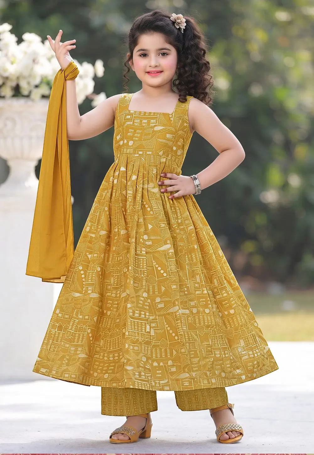 Mustard Muslin Kids Salwar Suit 334004