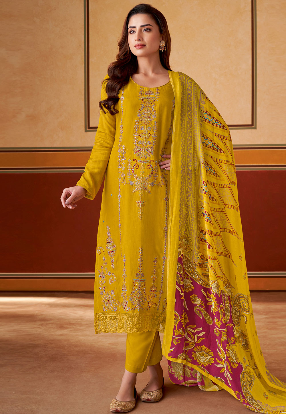 Mustard Muslin Pakistani Suit 310168