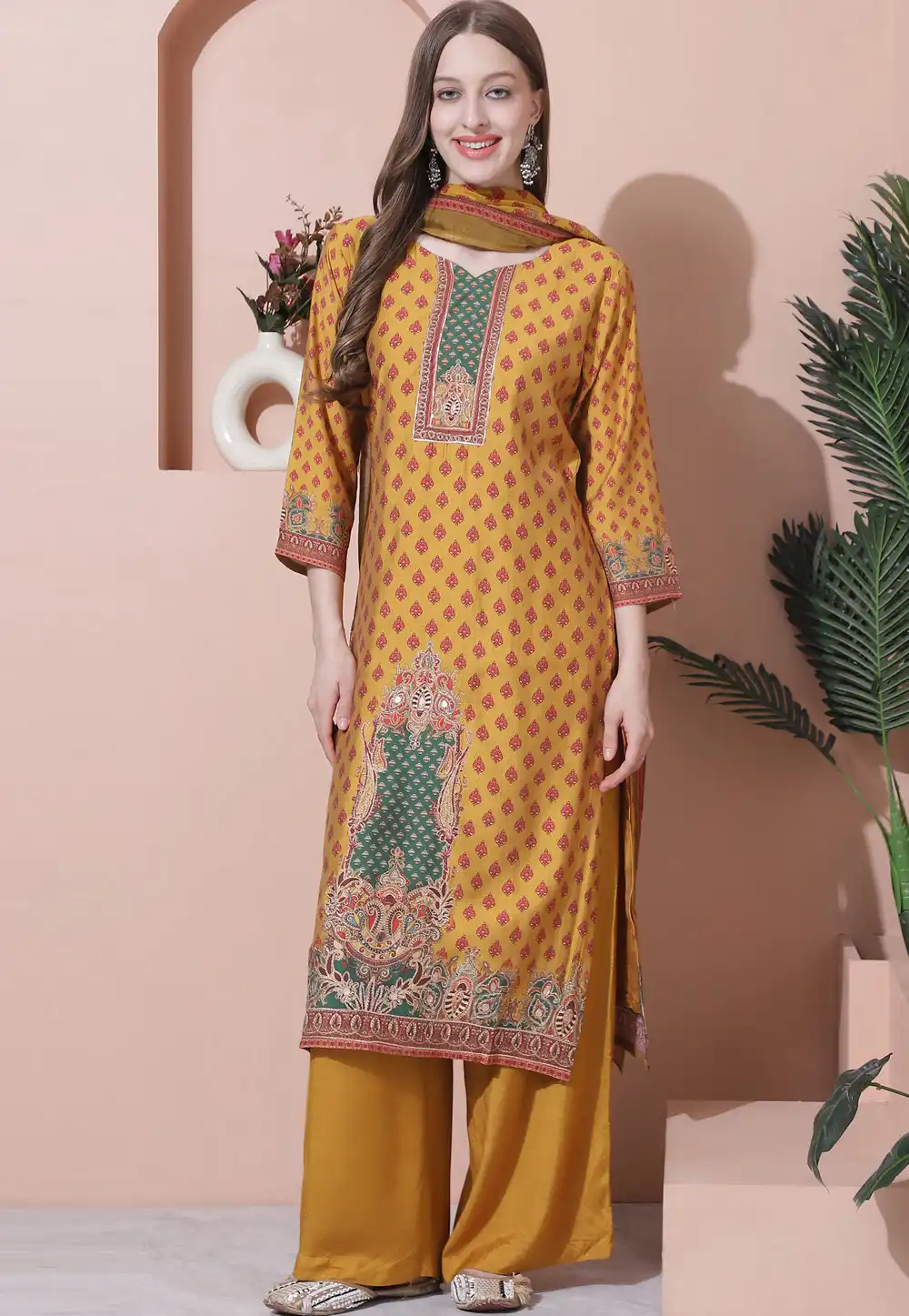 Mustard Muslin Palazzo Suit 310058