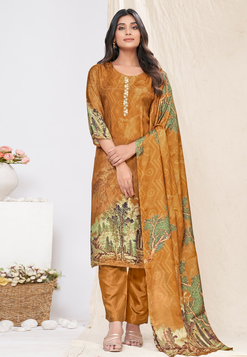 Mustard Muslin Readymade Pakistani Suit 281868