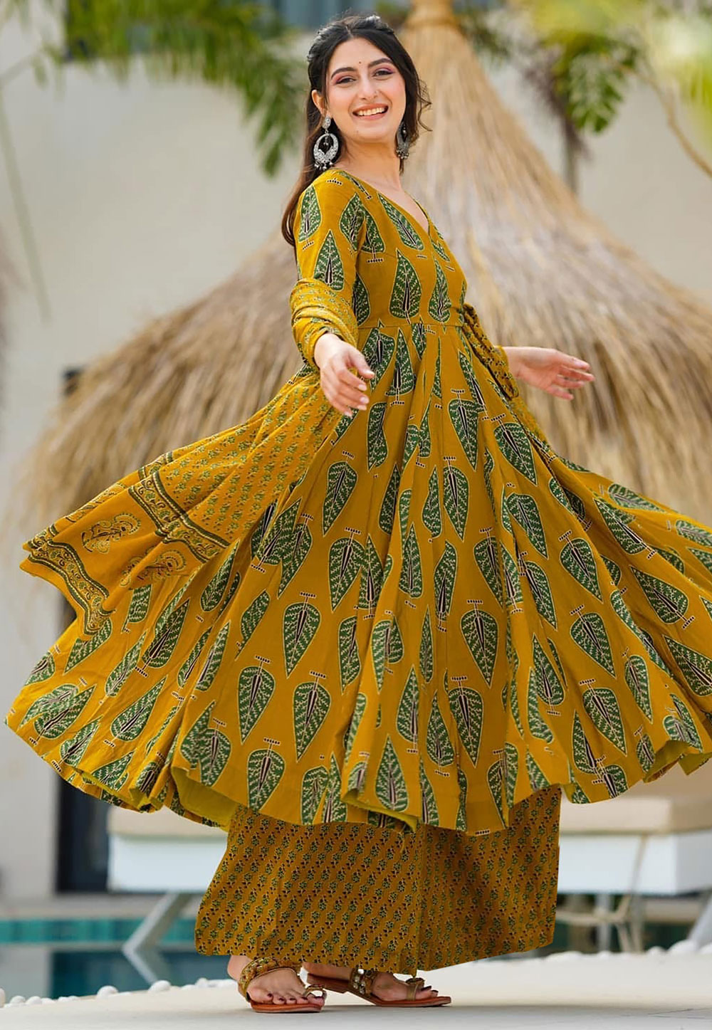 Mustard Muslin Readymade Palazzo Suit 307449