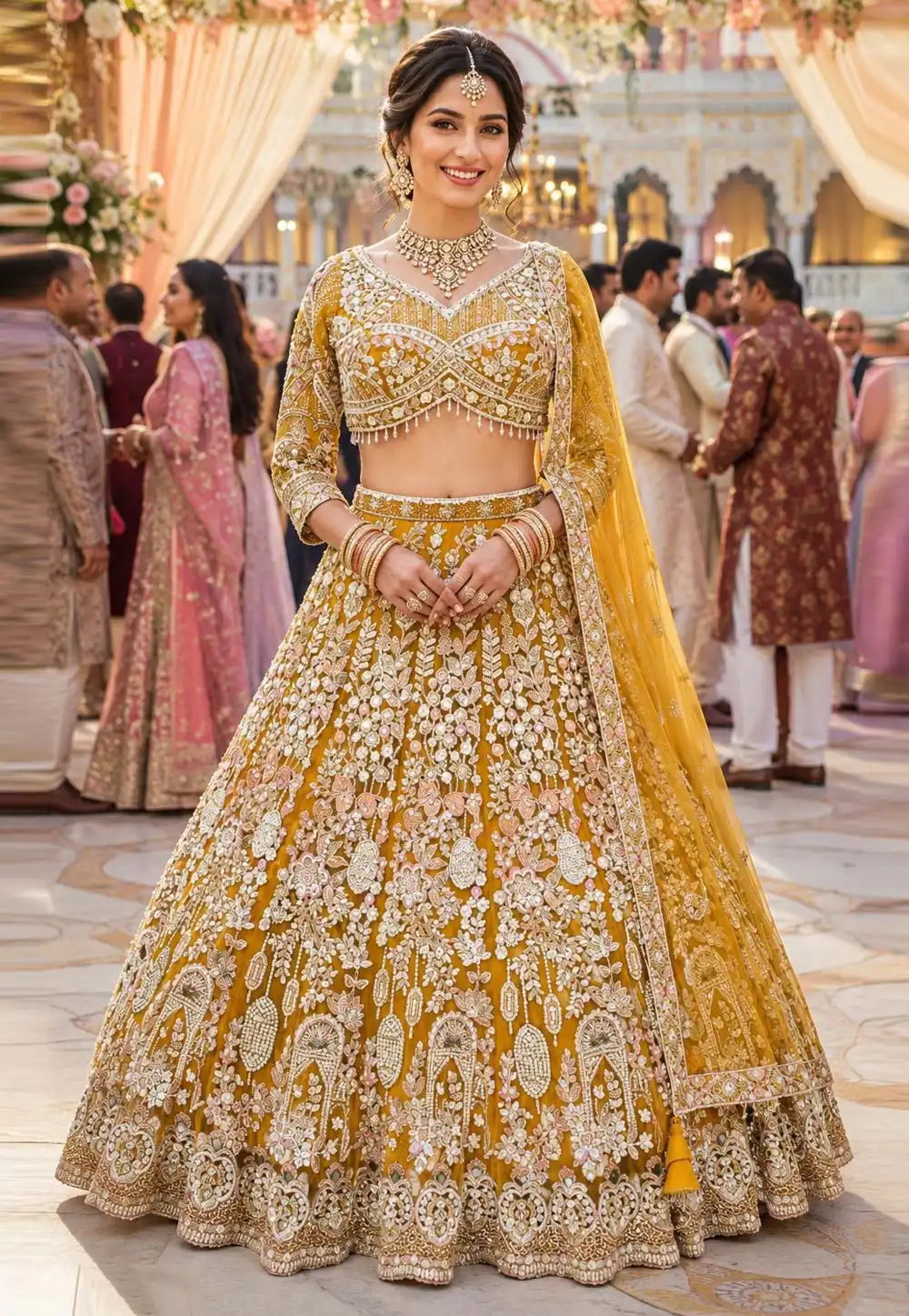 Mustard Net Wedding Lehenga Choli 328937