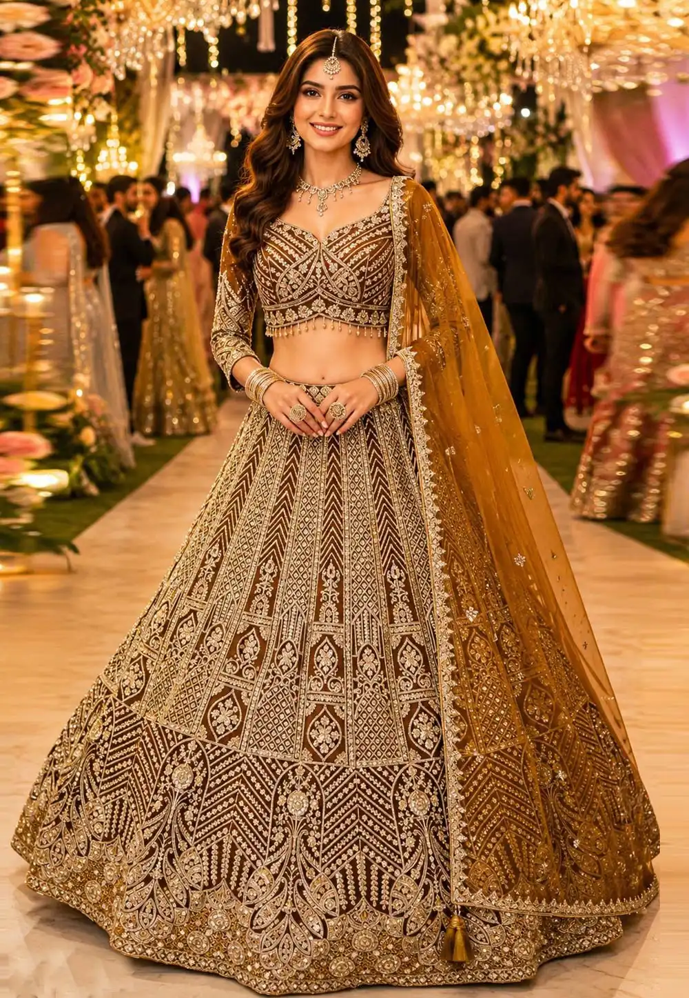 Mustard Net Wedding Lehenga Choli 330143