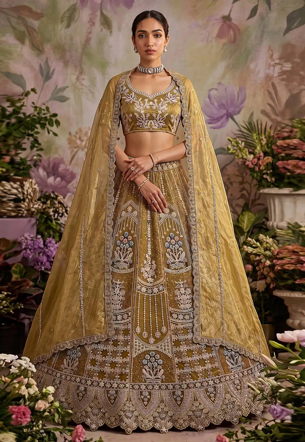Mustard Net Wedding Lehenga Choli 330159