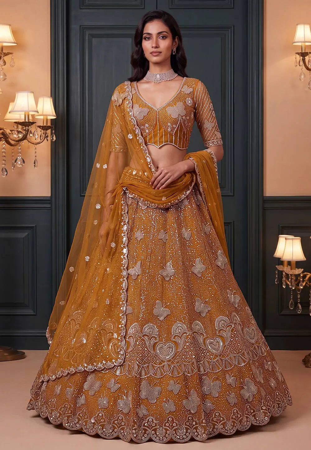 Mustard Net Wedding Lehenga Choli 335865