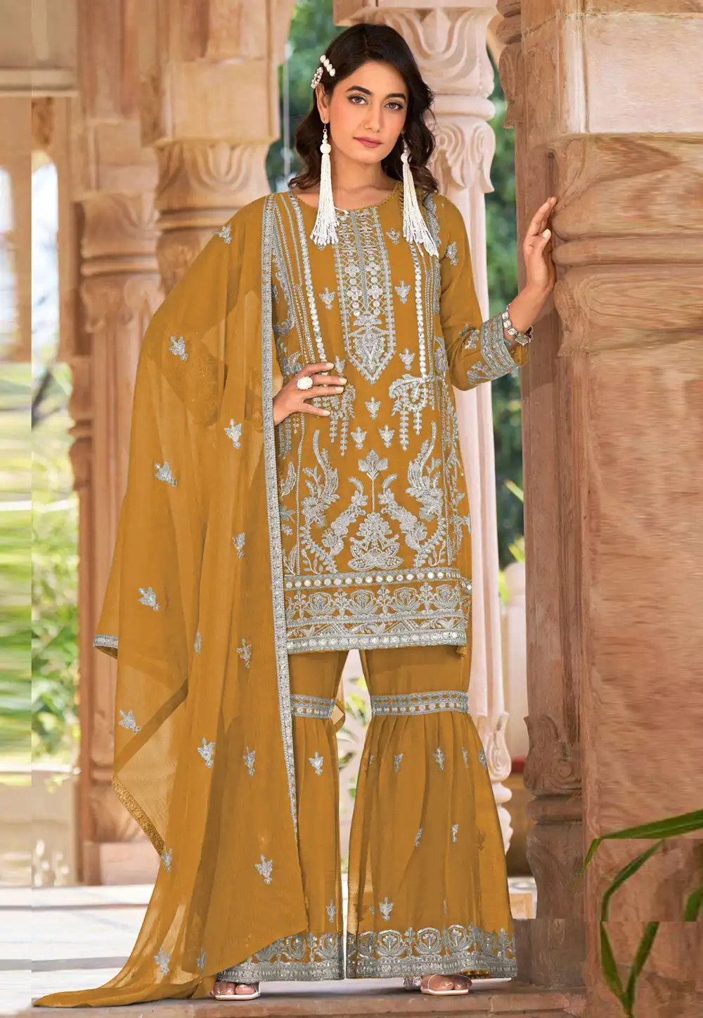Mustard Nylon Gharara Suit 315176