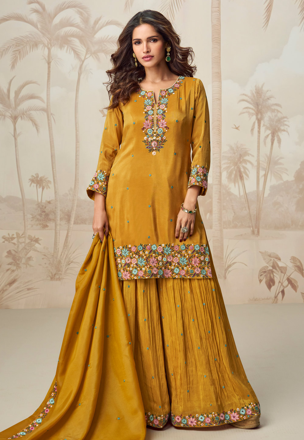 Mustard Organza Gharara Suit 308849