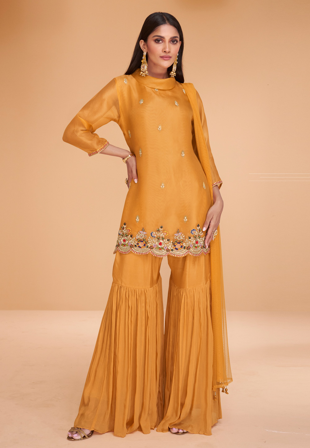 Mustard Organza Gharara Suit 280721