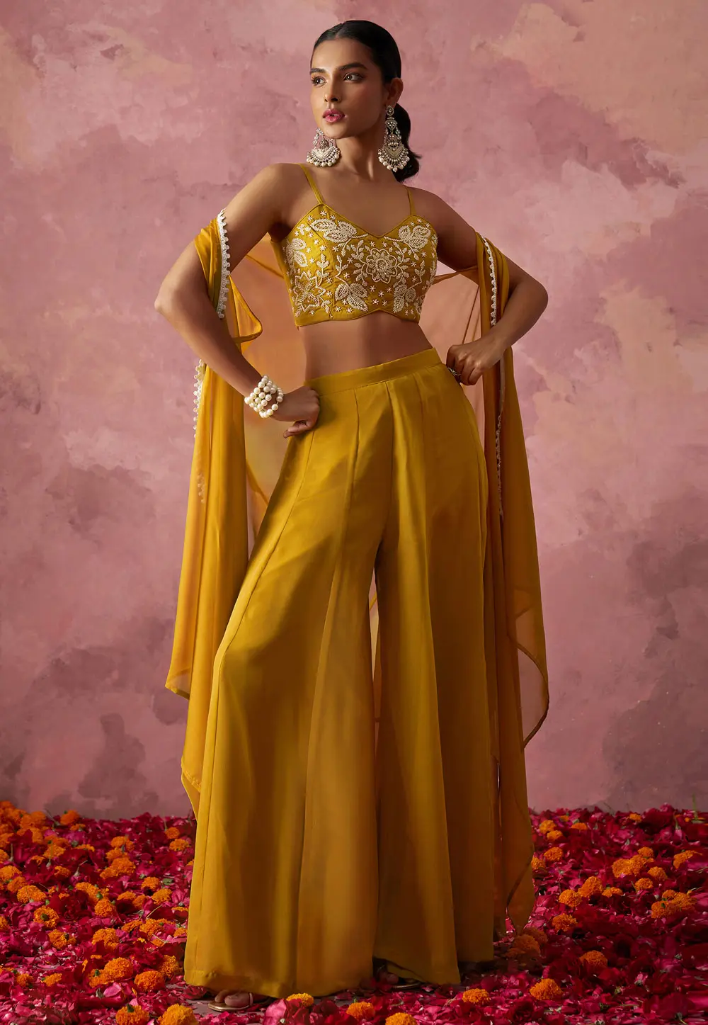 Mustard Organza Jacket Style Suit 304242