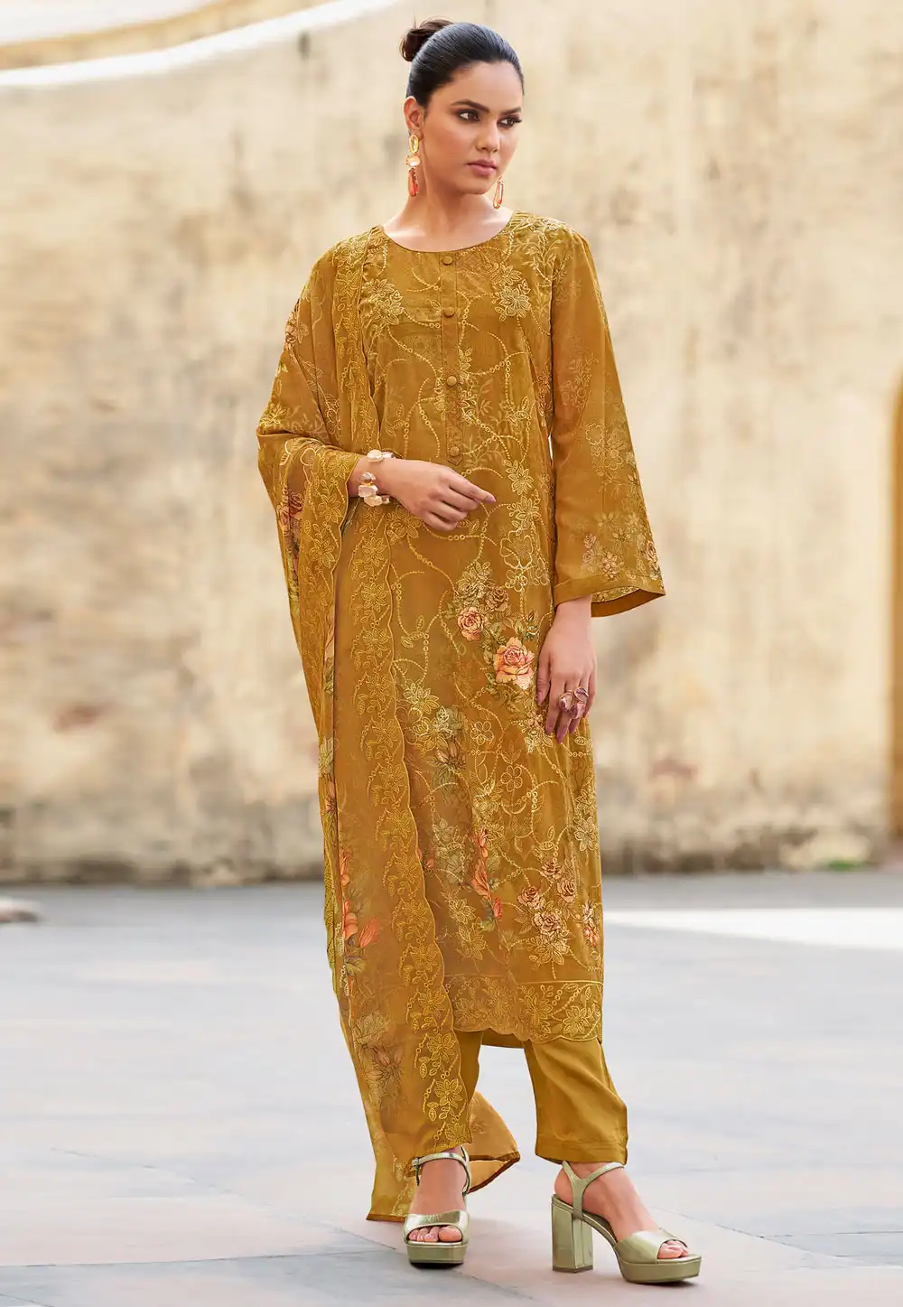 Mustard Organza Pakistani Suit 313702