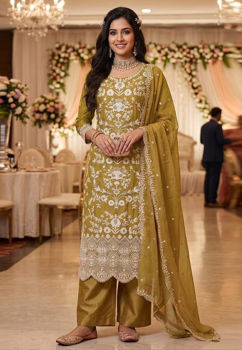 Mustard Organza Readymade Pakistani Suit 329711