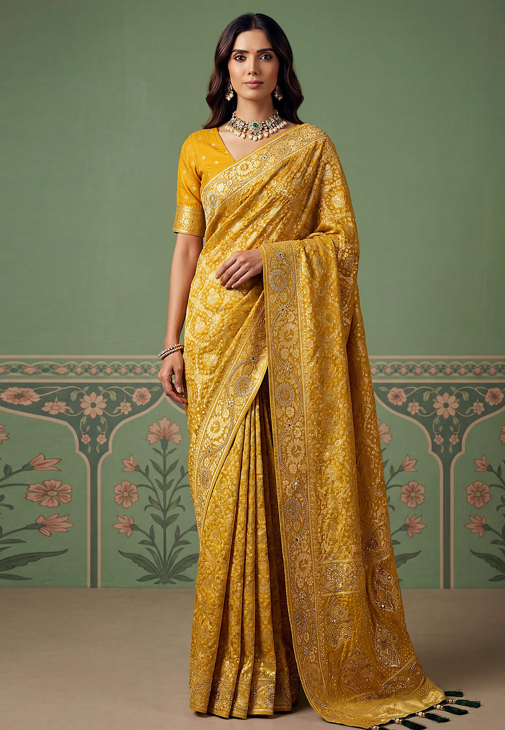 Mustard Pashmina Saree With Blouse 328848